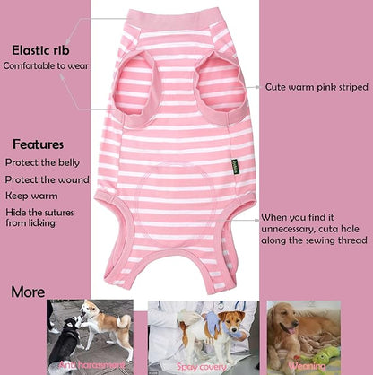 Dog Recovery Suit Female,Pink Small Surgery Recovery Shirt,Pink-White Striped S