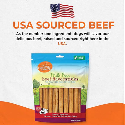 Canine Naturals Beef Chew - Rawhide Free Dog Treats - Made With Real Beef - Poultry Free Recipe - All-Natural and Easily Digestible - 10 Pack of 5 Inch Stick Chews