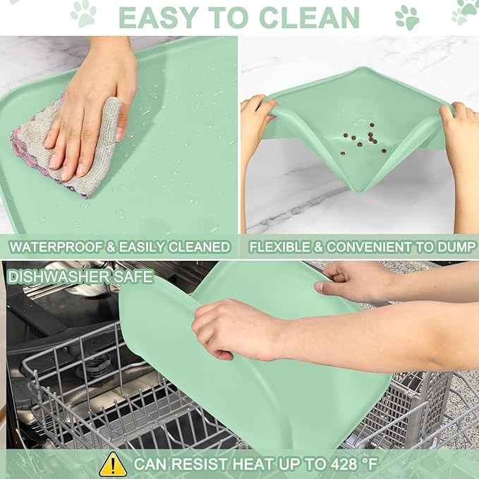 Smilool Silicone Pet Food Mat with Raised Edge for Food and Water Bowl, Dog Feeding Mats, Cat Food Trays for Floor Waterproof, Rubber Tray for Dogs and Cats, 22 x 14 x 0.8 Mint Green