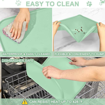 Smilool Silicone Pet Food Mat with Raised Edge for Food and Water Bowl, Dog Feeding Mats, Cat Food Trays for Floor Waterproof, Rubber Tray for Dogs and Cats, 22 x 14 x 0.8 Mint Green