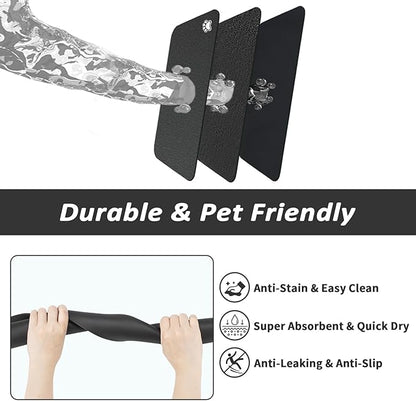 HotLive Dog Food Mat - Absorbent Cat Mat for Food and Water, No Stains Pet Feeding Bowl Mat, Easy to Clean Pet Placemats, Quick Dry Dog Water Dispenser Mat for Messy Drinkers | Paw Black 18"x 34"
