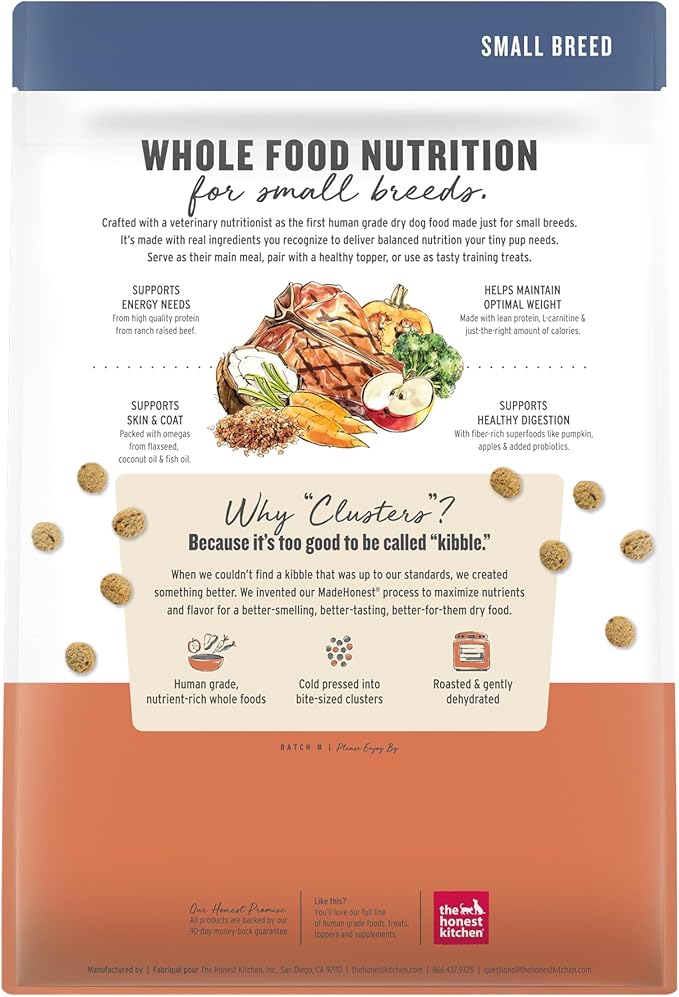 The Honest Kitchen Whole Food Clusters Small Breed Grain Free Beef Dry Dog Food, 4 lb Bag