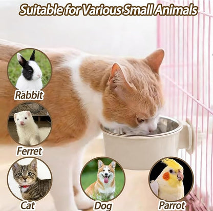 kathson Lightweight Stainless Steel Pet Bowls, Removable Crate Dog Bowl Hanging Pet Food Water Feeder Bowl, Cage Coop Cup for Puppy Cat Rabbit Ferret Birds Guinea Pigs (2pcs)