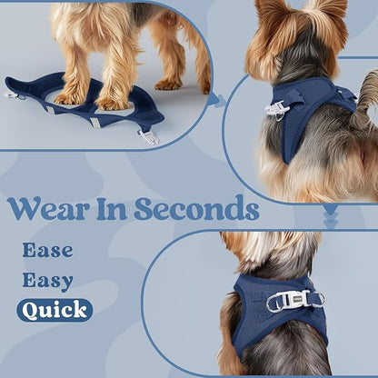 rabbitgoo Small Dog Harness, Step-in Soft Mesh Puppy Vest with Safety Buckle, Breathable Reflective Pet Harness for Small Sized Dogs, Navy Blue S