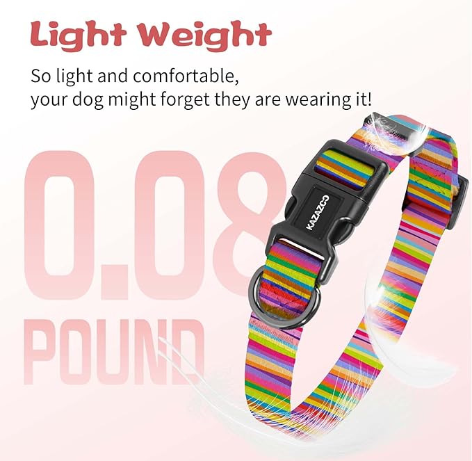 Kazazoo Dog Collar Cute and Soft Nylon Puppy Collar for Boy and Girl, Adjustable Dog Collars for Small Medium Dogs, Rainbow-XS