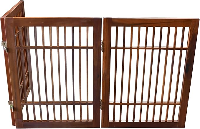Urnporium Freestanding Wooden Dog Gate Foldable Indoor Pet Gate No Drill Expandable Barrier for Doorways Stairs Hallways Portable Wood Fence for Small Dogs & Puppies (Brown Pet Gate, 3 Panel 24" Tall)
