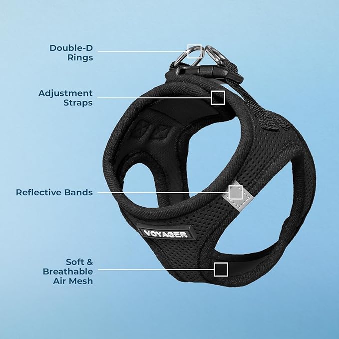 Best Pet Supplies - All Weather Mesh / Plush, Reflective, No Pull Harness for Small, Medium Dogs, Cats - Secure with Hook & Loop Fastener, Buckle, Double D-Rings - Black/Black Trim, XS
