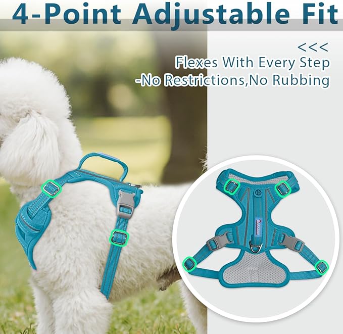 BARKBAY Dog Harness No Pull Oxford with ID Tag Pocket - Heavy Duty, Reflective, Easy Control for Large Dogs(Aqua Oxford,XS)