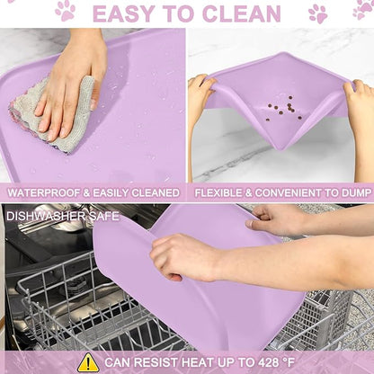 Smilool Silicone Pet Food Mat with Raised Edge for Food and Water Bowl, Dog Feeding Mats, Cat Food Trays for Floor Waterproof, Rubber Tray for Dogs and Cats, 19 x 12 x 0.7 Lavender