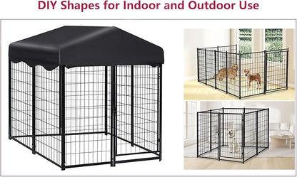 Dog Kennel Outdoor, 4.5' x 4' x 4' Outside Dog Kennel with Roof, Welded Wire Pet Pen with Security Lock Dog Cage for Outside Dog Enclosures for Medium Small Dogs
