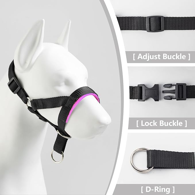 Dog Head Collar, Head Collar with Fabric Padded, Adjustable Training Tool Stop Dog's Pulling (M, Black)