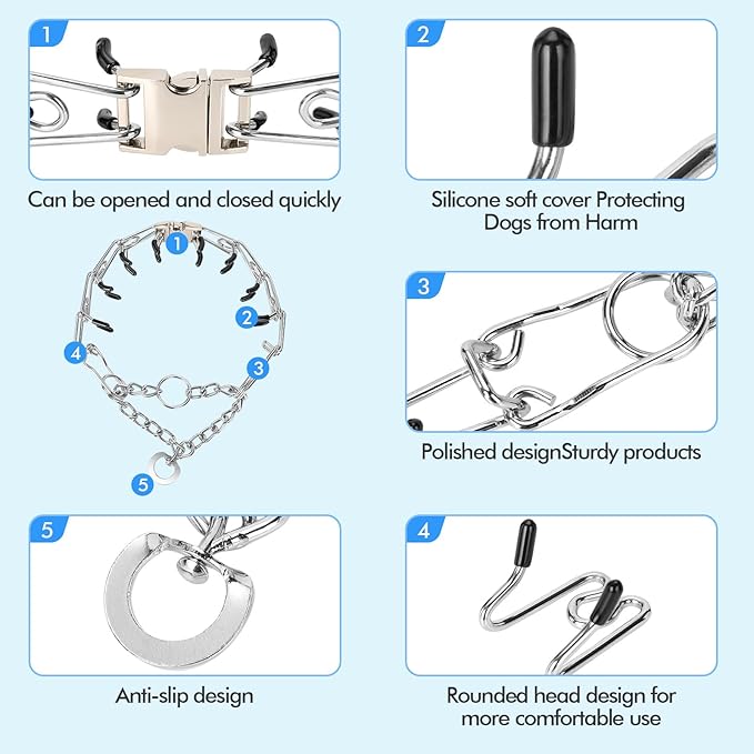 Adjustable Pinch Dog Training Collar Quick Release Buckle with Two Extra Links for Small Dogs