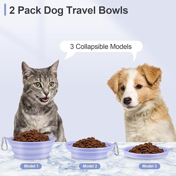 Kytely Collapsible Dog Bowls for Travel, 2Pack Dog Portable Water Bowl, Foldable Pet Food Bowl with Clasp, Pet Cat Feeding Cup Dish for Traveling, Walking, Hiking