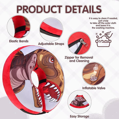 EXPAWLORER X-Large Widen Soft Dog Cone Collar - Inflatable Dog Neck Donut Collar Alternative After Surgery to Stop Licking,Adjustable Protective Recovery E Collar(Dinosaur)