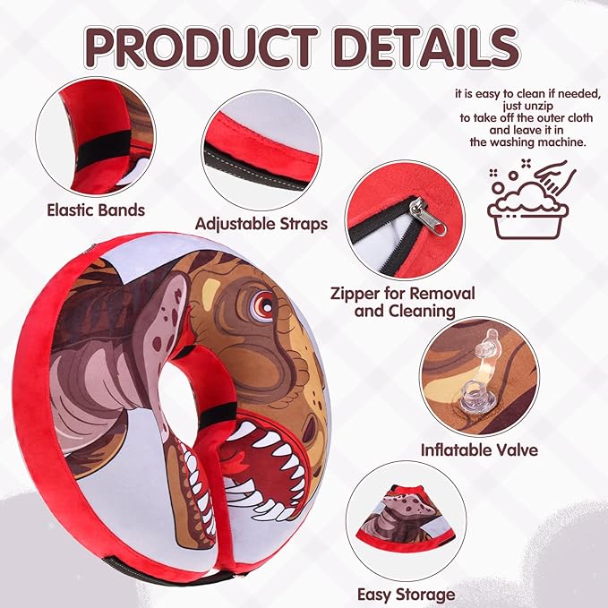 EXPAWLORER Large Widen Soft Dog Cone Collar - Inflatable Dog Neck Donut Collar Alternative After Surgery to Stop Licking,Adjustable Protective Recovery E Collar(Dinosaur)