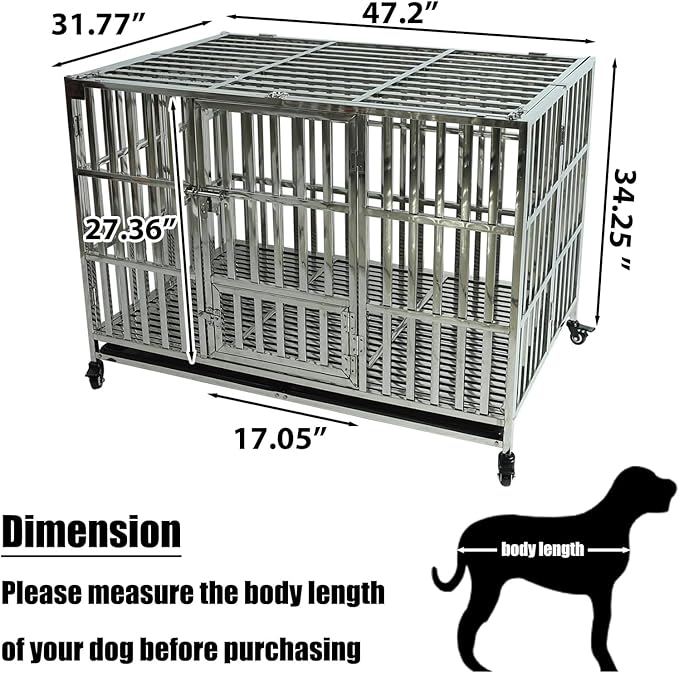 Confote 37/47 Inch Heavy Duty Dog Crate Metal Cage Kennel, High Anxiety Pet Cage with Lockable Wheels & Double Doors for Small Medium Large Dogs (SS-47)