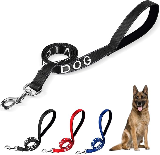 YeeBeny Service Dog Leash, Emotional Support Leash with Neoprene Handle and Reflective Lettering, Service Dog Stuff for Vest for Harnesses, Vests or Collars (Black, 0.6width)