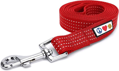 Pawtitas Red Dog Leash 6 ft M/L Reflective Durable Lightweight Dog Lead for Medium or Large Dogs and Puppies