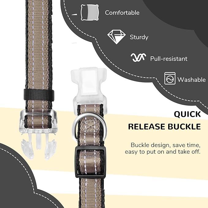 Reflective Dog Collar for Large Dogs Mesh Padded Large Dog Collar, Adjustable Pet Collar with Quick Release Buckle, Durable Breathable &Fade Resistant-Grey