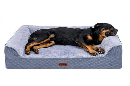 FurHaven Jumbo (40"x32") Cooling Gel Dog Bed – Cool Gel Memory Foam Sofa Pet Bed, Embossed Velvet, Removable Washable Cover, Steel Blue