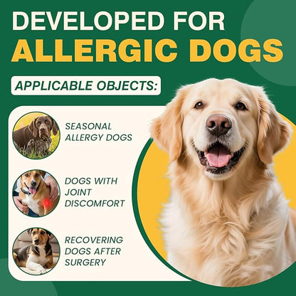 Dog Allergy Chews 400PCs with Turmeric, Digestive Enzymes Supports Seasonal Allergy Relief, Itchy Skin, Joint Health Anti-Itch Supplement for Allergic Dogs Aids Post-Surgery Recovery Senior Mobility