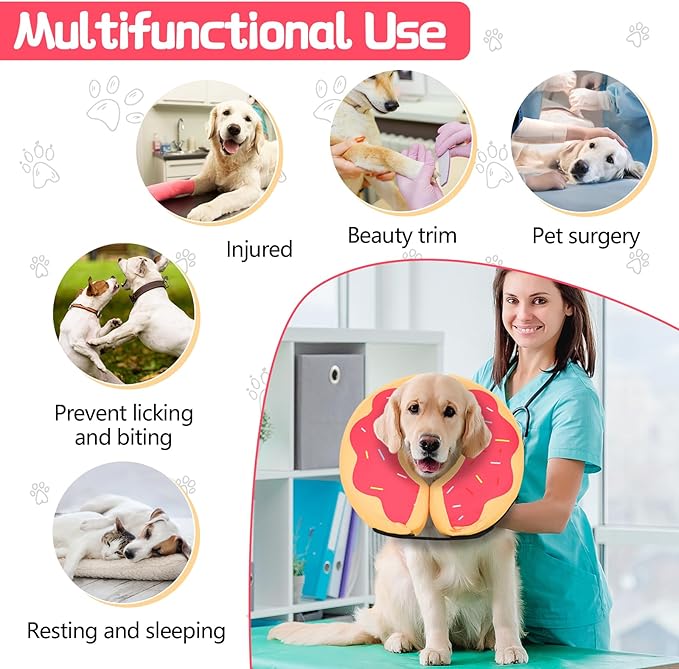 MIDOG Inflatable Dog Cone Alternative for After Surgery - Soft Protective Donut Collar Prevents Licking & Allows Eating, Comfortable Recovery E-Collar Alternative for Small Medium Large Dogs (Red,L)