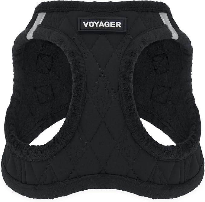 Best Pet Supplies - All Weather Plush, Reflective, No Pull Harness for Small, Medium Dogs, Cats - Secure with Hook & Loop Fastener, Buckle, Double D-Rings - Black Plush, XS