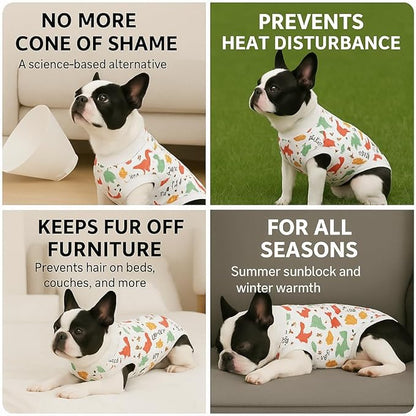 PetWarm Male Dog Recovery Suit for After Neuter Surgery, Onesies for Dogs, E Collar Alternative, Dogs After Surgery, Anti-Licking Recovery Suit Soft Dog Bodysuit, Dinosaur Pattern, White, S