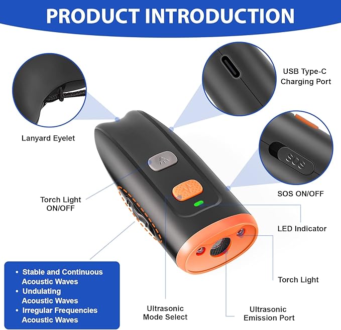 Ultrasonic Dog Barking Control Device, Anti Barking Device Barking Silencer with LED Light, 3 Training Modes Dog Bark Deterrent Devices 20ft Range Dog Training & Behavior Aids w/SOS