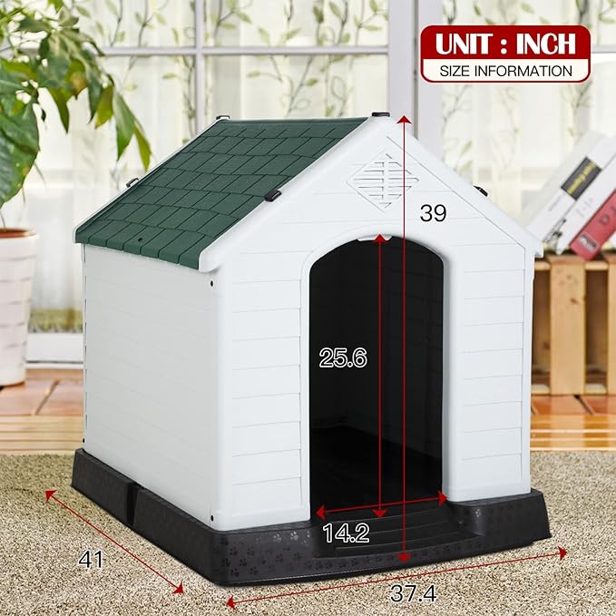 BestPet Dog House Indoor Outdoor Insulated Kennel Durable Plastic Dog House for Small Medium Large Dogs Weather & Water Resistant Pet Crate with Air Vents and Elevated Floor