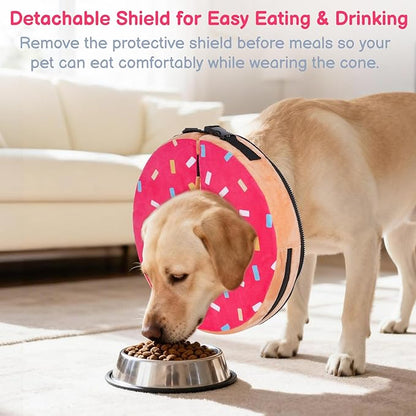 Sponge Dog Cone After Surgery, No Inflation Required Dog Donut Collar to Stop Licking, Inflatable Cone Alternatives for Medium Pets, Soft Recovery Collar with Protective Shield (Donut, M+)