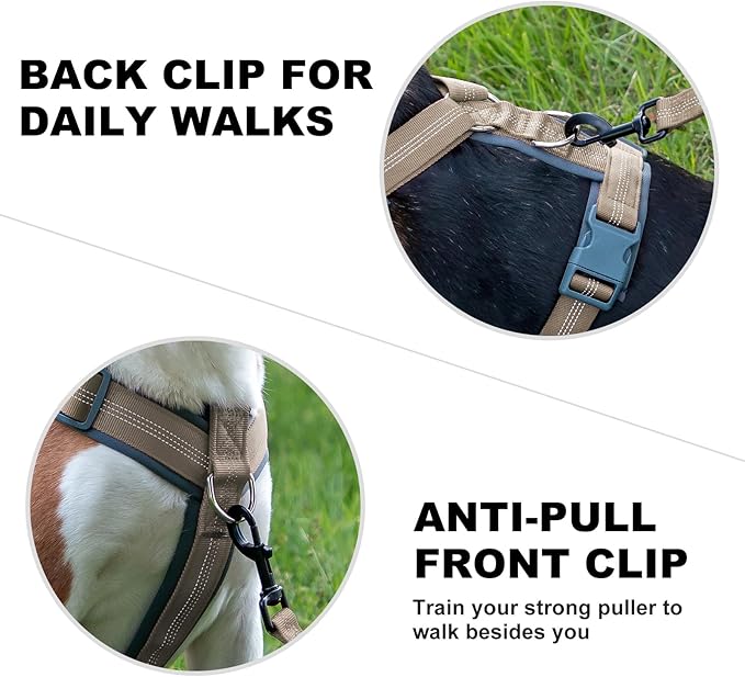 Plutus Pet No Pull Dog Harness, Adjustable Nylon Harness with Soft Padding, Reflective and Heavy Duty Dog Harness for Small, Medium, Large Dogs(Beige, S)