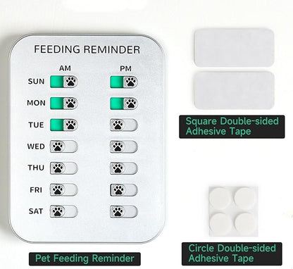 YAUYIK Dog Feeding Reminder, Magnetic OR Double Sided Adhesive Application, AM/PM Daily Chart Signs, Helps You Track Pets Feeding & Medication, Easy to Use on Fridge, Wall, Food Storage Bin (Silver)