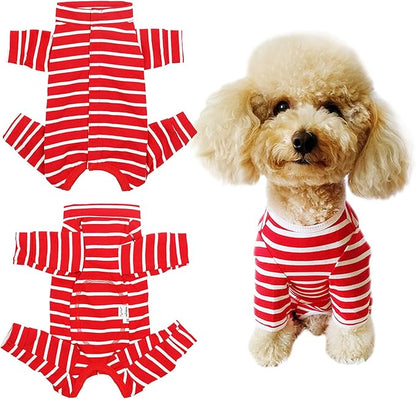 Dog’s Recovery Suit Post Surgery Shirt for Puppy, Full Coverage Dog's Bodysuit Wound Protective Surgical Clothes for Small and Medium Pets (red White Stripe-s)