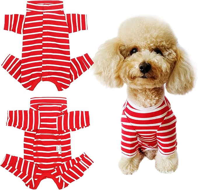 Dog’s Recovery Suit Post Surgery Shirt for Puppy, Full Coverage Dog's Bodysuit Wound Protective Surgical Clothes for Small and Medium Pets (red White Stripe-m)