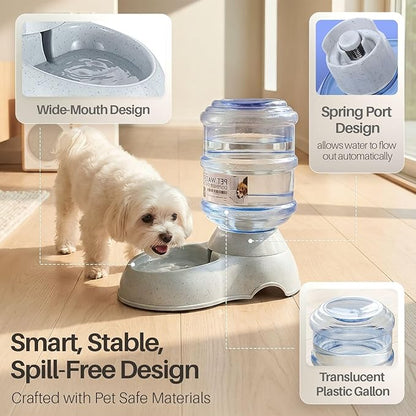 Flexzion Automatic Dog Water Bowl Dispenser for Cat Pet (1 Gallon Dispener Water Jug) - Gravity Feeder Auto Replenish Waterer Drinking Bowl Fountain Bottle Dish Stand
