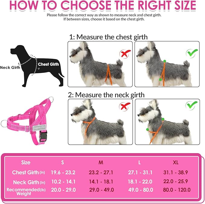 SlowTon No Pull Dog Harness - Heavy Duty Dog Harness and Leash Set for Medium Large Dogs, Reflective Tactical Harness with Soft Padded and Front Clip for Easy Walk and Training (Fuchsia XL)