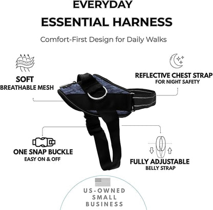 ShawnCo Essential Dog Harness, No-Pull Pet Vest with 3 Leash Clips, No Choke, Reflective, Adjustable and Padded, for Easy Walking and Training for Small, Medium and Large Dogs (Dark Camo, XL)