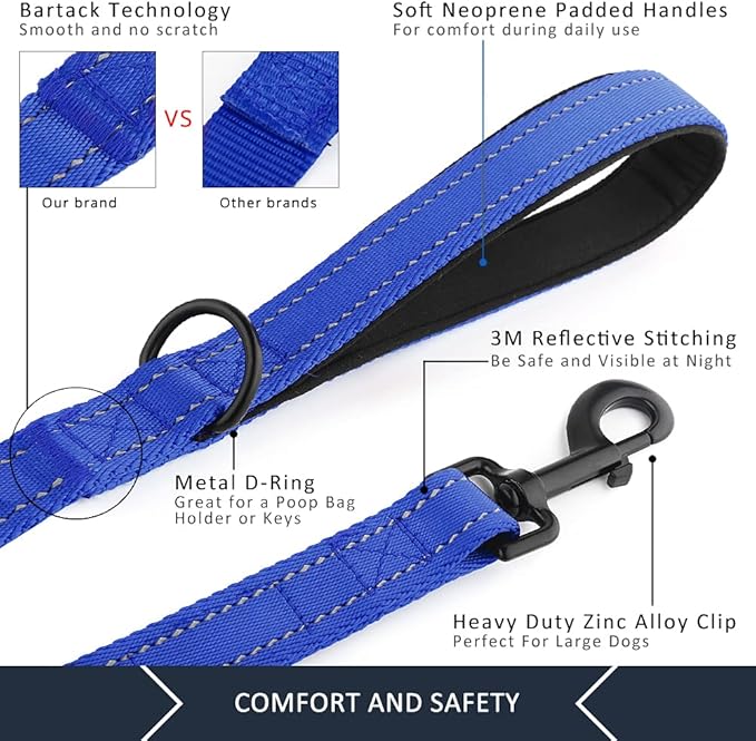 Plutus Pet Double Handle Dog Leash 4ft, Heavy Duty, Reflective Dual Handle Dog Leash for Safety Training, for Medium Large Dogs,2 Handle Leads(Navy Blue)