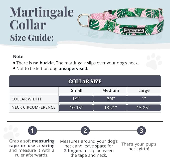 Lucky Love Dog Martingale Dog Collar - Adjustable, No-Slip, Comfortable, Durable, Soft Webbing & Stylish Patterned Collar for Male and Female Dogs Ideal for Training & Walking - Laguna, Large