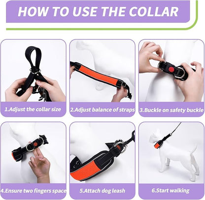 Martingale No Pull Dog Collar for Large Medium Dogs Training Walking, Heavy Duty Nylon Reflective Adjustable Anti Pull Slip Collar with Buckle S Orange
