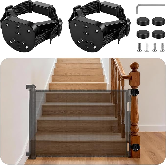 2Pcs Baby Gate Stair Railing Banister Adapter, Fits 1.9-4.72'' Diameter Universal Banisters, Wide Square/Round Railings No-Drilling Mounting Fittings for Retractable Gates,Adjustable Fixed Strap