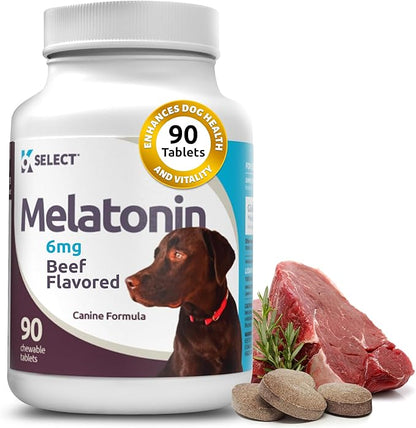 K9 Select Dog Melatonin for Large Dogs - Composure Dog Calming Chews - Canine Melatonin for Sleep - Reduce Stress for Large Canines - 6 mg, 90 Beef Flavored Chewable Tablets