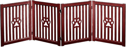 4 Panel Dog Gate - Mahogany - Foldable Wooden Freestanding Pet Gate, 80" L x 23.6" H, for Doorways, Halls & Stairs, 360 Degree Rotated Hinges