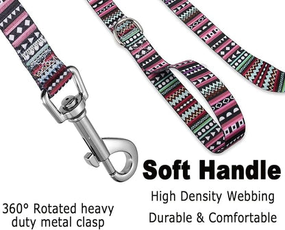 Mihqy Dog Collar and Leash Set with Bohemia Floral Tribal Geometric Patterns - Soft Ethnic Style Collar Adjustable for Small Medium Large Dogs(Bohemian Purple Set,XS)