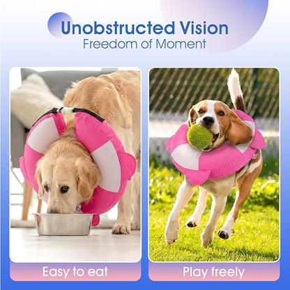 Inflatable Dog Cone Collar Alternative After Surgery,Comfortable Anti-Licking & Biting Recovery Donut Collar,Lightweight Waterproof Easy to Clean (Pink,Small)