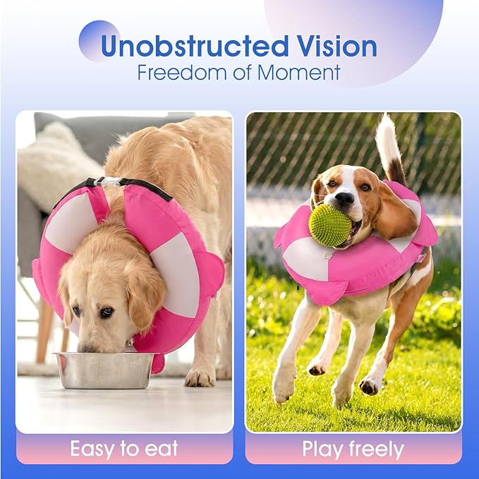 Inflatable Dog Cone for Large Dogs- Lightweight Neck Recovery ECollar,Comfortable Donut E-Collar After Surgery Anti-Licking & Biting,Waterproof Easy to Clean (Pink,XL)
