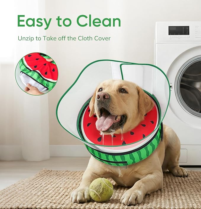 Supet Raised Inflatable Dog Cone After Surgery - Adjustable Recovery Donut Collar with Removable Shield to Stop Licking Wounds & Protect Stitches - Soft Dog Cone Alternative for Dogs (Watermelon,S)