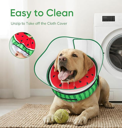 Supet Raised Inflatable Dog Cone After Surgery - Adjustable Recovery Donut Collar with Removable Shield to Stop Licking Wounds & Protect Stitches - Soft Dog Cone Alternative for Dogs (Watermelon,S)