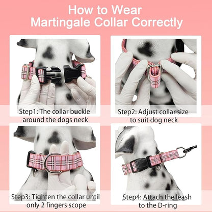 Martingale Collar with Quick Release Buckle Cute Girl Female Training Dog Collars (Pink Plaid, Small)